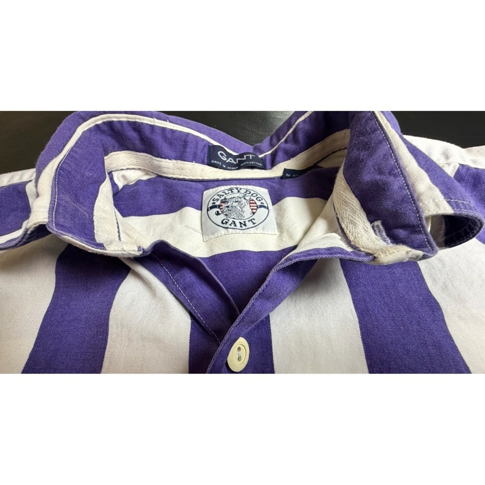Vintage Gant Salty Dog Shirt Large Purple White Broad Stripe Button Up 90s - Picture 11 of 14
